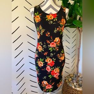 Black With Floral Mini Bodycon Dress